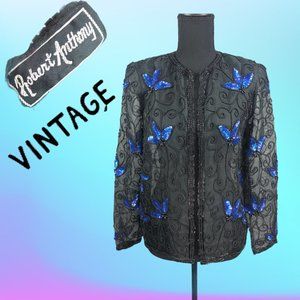 VTG Black/Blue Beaded Sequin Robert Anthony Jacket